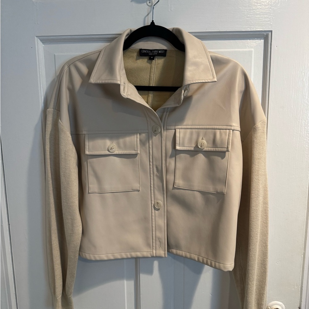 Central Park West Cream Cropped Utility Jacket